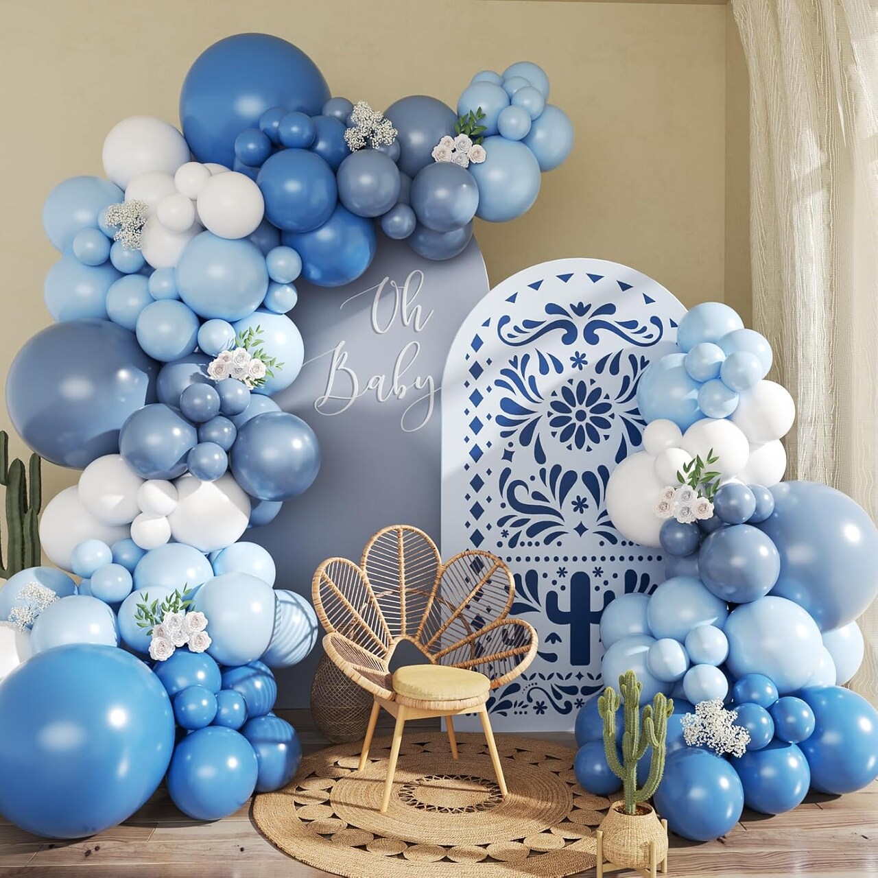 Dusty Blue Balloon Arch Kit,145pcs Denim Light Blue and White Balloons Garland Kits forBaby Shower Gender Reveal Party Decorations